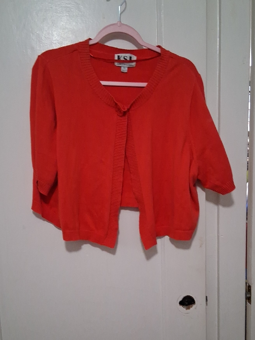 KSL Bright Redish/orang Cropped Cardigan Pl us Size 2x One Button Closure Preppy